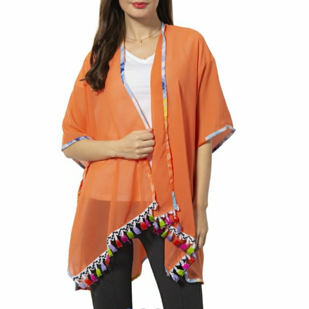 Orange Sheer Kimono/ Cover Up